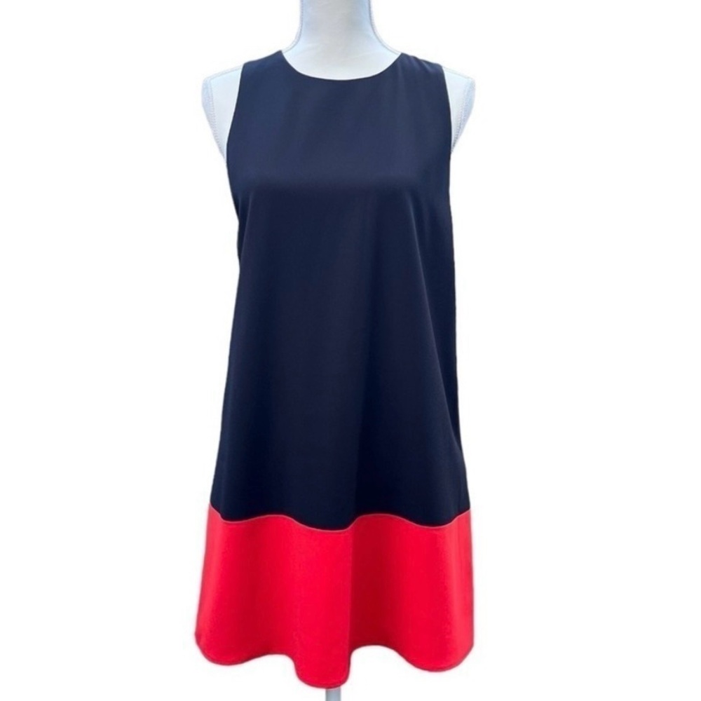 Alice + Olivia Color Block Black and Red Sleeveless Shift Dress Size Medi